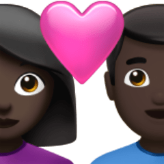 Bagaimana emoji Pasangan dengan simbol hati: perempuan, lelaki dan ton kulit gelap kelihatan di Apple.