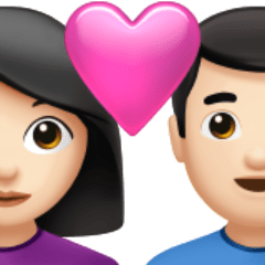 A quoi ressemblent les emoji Couple avec cœur : femme, homme et peau claire sur Apple.