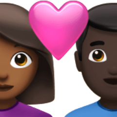 A quoi ressemblent les emoji Couple avec cœur : femme, homme, peau mate et peau foncée sur Apple.