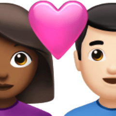 A quoi ressemblent les emoji Couple avec cœur : femme, homme, peau mate et peau claire sur Apple.