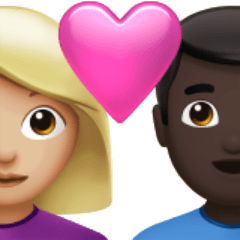 A quoi ressemblent les emoji Couple avec cœur : femme, homme, peau moyennement claire et peau foncée sur Apple.