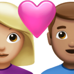 Bagaimana Pasangan dengan hati: wanita, pria, warna kulit cerah-sedang, warna kulit sedang emoji terlihat di Apple.