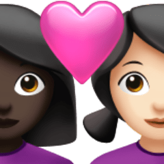 How Couple with Heart: Woman, Woman, Dark Skin Tone, Light Skin Tone emoji looks on Apple.