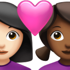 A quoi ressemblent les emoji Couple avec cœur : femme, femme, peau claire et peau mate sur Apple.