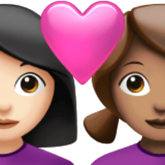 Como o emoji do Casal apaixonado: mulher, mulher, pele clara e pele morena é exibido no Apple.