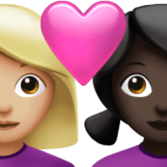 Bagaimana emoji Pasangan dengan simbol hati: perempuan, perempuan, ton kulit sederhana cerah dan ton kulit gelap kelihatan di Apple.