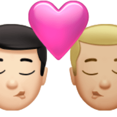 Πώς φαίνεται το emoji Φιλί: άντρας, άντρας, ανοιχτόχρωμος τόνος δέρματος, μεσαίος-ανοιχτόχρωμος τόνος δέρματος στο Apple.