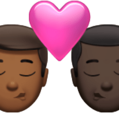 Πώς φαίνεται το emoji Φιλί: άντρας, άντρας, μεσαίος-σκούρος τόνος δέρματος, σκούρος τόνος δέρματος στο Apple.