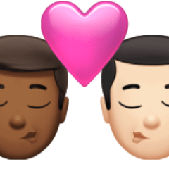 Πώς φαίνεται το emoji Φιλί: άντρας, άντρας, μεσαίος-σκούρος τόνος δέρματος, ανοιχτόχρωμος τόνος δέρματος στο Apple.