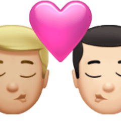 A quoi ressemblent les emoji Bisou : homme, homme, peau moyennement claire et peau claire sur Apple.