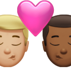 Bagaimana Berciuman: pria, pria, warna kulit cerah-sedang, warna kulit gelap-sedang emoji terlihat di Apple.