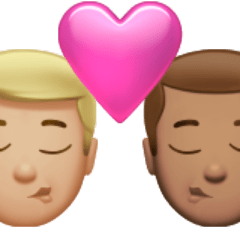 Πώς φαίνεται το emoji Φιλί: άντρας, άντρας, μεσαίος-ανοιχτόχρωμος τόνος δέρματος, μεσαίος τόνος δέρματος στο Apple.