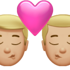 Πώς φαίνεται το emoji Φιλί: άντρας, άντρας, μεσαίος-ανοιχτόχρωμος τόνος δέρματος στο Apple.