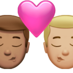 Wie Sich küssendes Paar: Mann, Mann, mittlere Hautfarbe und mittelhelle Hautfarbe Emoji auf Apple aussieht.