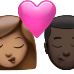 Hoe Kus: vrouw, man, getinte huidskleur, donkere huidskleur emoji eruit ziet op Apple.