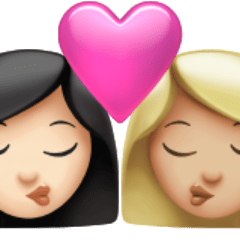 A quoi ressemblent les emoji Bisou : femme, femme, peau claire et peau moyennement claire sur Apple.