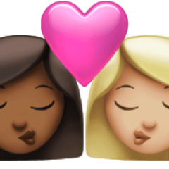 How Kiss: Woman, Woman, Medium-Dark Skin Tone, Medium-Light Skin Tone emoji looks on Apple.