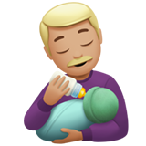 How Man Feeding Baby: Medium-Light Skin Tone emoji looks on Apple.