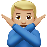 A quoi ressemblent les emoji Homme faisant un geste d’interdiction: peau moyennement claire sur Apple.