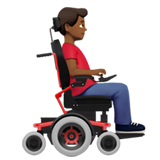 How Man in Motorized Wheelchair Facing Right: Medium-Dark Skin Tone emoji looks on Apple.