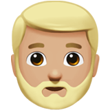 Hoe Man: lichtgetinte huidskleur, baard emoji eruit ziet op Apple.