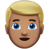 Hoe Man met blond haar: getinte huidskleur emoji eruit ziet op Apple.