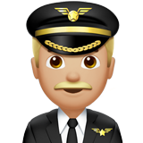 A quoi ressemblent les emoji Pilote homme: peau moyennement claire sur Apple.