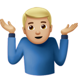 How Man Shrugging: Medium-Light Skin Tone emoji looks on Apple.