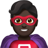 Hoe Mannelijke superheld: donkere huidskleur emoji eruit ziet op Apple.