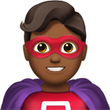 Hoe Mannelijke superheld: donkergetinte huidskleur emoji eruit ziet op Apple.