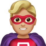 A quoi ressemblent les emoji Super-héros homme: peau moyennement claire sur Apple.