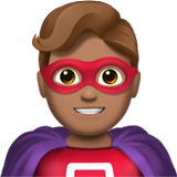 Hur Manlig superhjälte: mellanfärgad hy emoji ser ut på Apple.