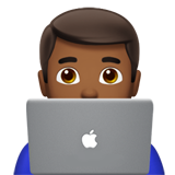 Bagaimana emoji Ahli teknologi lelaki: ton kulit sederhana gelap kelihatan di Apple.