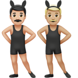 A quoi ressemblent les emoji Hommes avec des oreilles de lapin : peau claire et peau moyennement claire sur Apple.