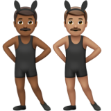 A quoi ressemblent les emoji Hommes avec des oreilles de lapin : peau mate et peau légèrement mate sur Apple.