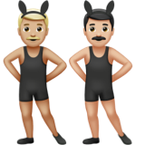 A quoi ressemblent les emoji Hommes avec des oreilles de lapin : peau moyennement claire et peau claire sur Apple.