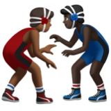 A quoi ressemblent les emoji Lutteurs : peau mate et peau foncée sur Apple.