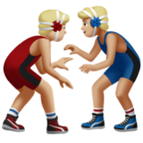 A quoi ressemblent les emoji Lutteurs : peau moyennement claire sur Apple.