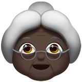 Cómo se ve el emoji Anciana: tono de piel oscuro en Apple.