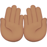 Come Mani unite in alto: carnagione olivastra emoji appare su Apple.