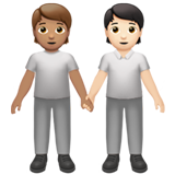 Hoe Personen hand in hand: getinte huidskleur, lichte huidskleur emoji eruit ziet op Apple.