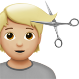 How Person Getting Haircut: Medium-Light Skin Tone emoji looks on Apple.