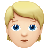 Wie Person: helle Hautfarbe, blondes Haar Emoji auf Apple aussieht.