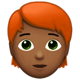 How Person: Medium-Dark Skin Tone, Red Hair emoji looks on Apple.