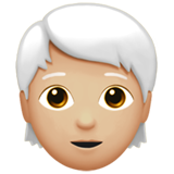 Bagaimana Dewasa: warna kulit cerah-sedang, rambut putih emoji terlihat di Apple.