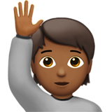 How Person Raising Hand: Medium-Dark Skin Tone emoji looks on Apple.