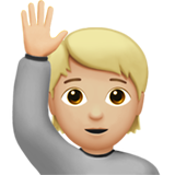 Wie Person mit erhobenem Arm: mittelhelle Hautfarbe Emoji auf Apple aussieht.