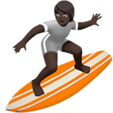 How Person Surfing: Dark Skin Tone emoji looks on Apple.