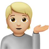 A quoi ressemblent les emoji Personne paume vers le haut: peau moyennement claire sur Apple.