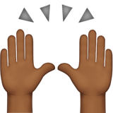 How Raising Hands: Medium-Dark Skin Tone emoji looks on Apple.